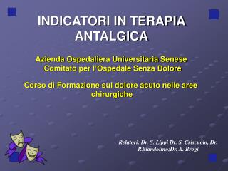 INDICATORI IN TERAPIA ANTALGICA