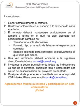 CSR Market Place Resumen Ejecutivo del Proyecto Propuesto