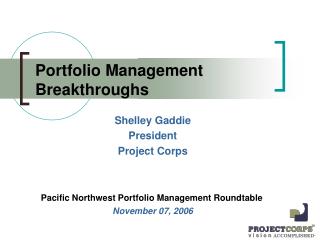 Portfolio Management Breakthroughs