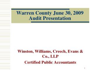 Warren County June 30, 2009 Audit Presentation