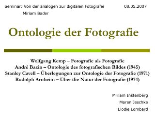 Ontologie der Fotografie