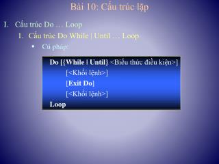 Bài 10: Cấu trúc lặp