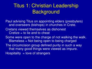 Titus 1: Christian Leadership Background