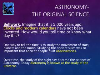 Astronomy- The Original Science