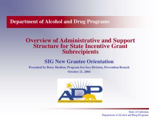 Overview of Administrative and Support Structure for State Incentive Grant Subrecipients