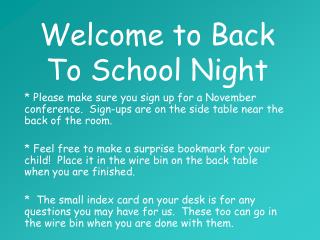 Welcome to Back To School Night