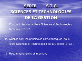 SERIE S.T.G. SCIENCES ET TECHNOLOGIES DE LA GESTION