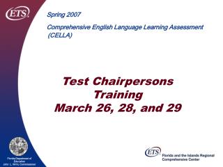 Test Chairpersons Training March 26, 28, and 29