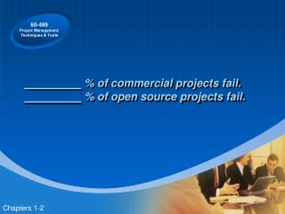 % of commercial projects fail. % of open source projects fail.