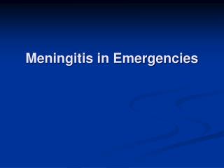 Meningitis in Emergencies