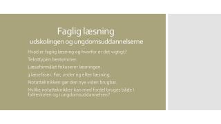 Faglig læsning udskolingen og ungdomsuddannelserne