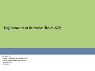 Key elements of databases. Tables. SQL.