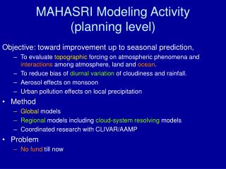 MAHASRI Modeling Activity (planning level)