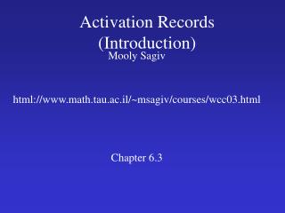 Activation Records (Introduction)