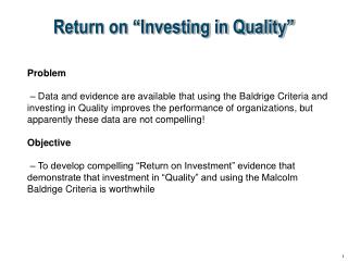 Return on “Investing in Quality”