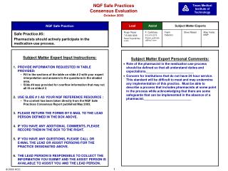 NQF Safe Practices Consensus Evaluation October 2003