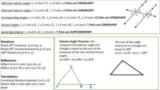 Rotations Rotate 90⁰ Clockwise: ( x,y )→(y,-x) Rotate 90⁰ Counterclockwise:( x,y )→(- y,x )