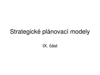 Strategické plánovací modely
