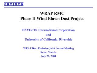 WRAP RMC Phase II Wind Blown Dust Project