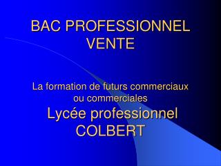 Une formation professionnelle centrée sur : La prospection La négociation Le suivi clientèle
