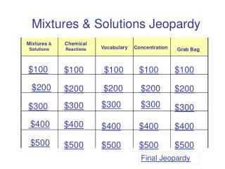 Mixtures &amp; Solutions Jeopardy