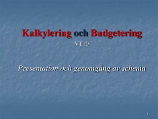 Kalkylering och Budgetering VT10 Presentation och genomgång av schema