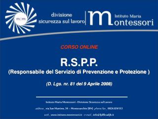 Istituto Maria Montessori - Divisione Sicurezza sul Lavoro