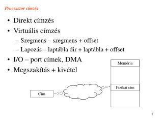 Direkt címzés Virtuális címzés Szegmens – szegmens + offset