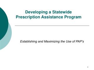 Developing a Statewide Prescription Assistance Program