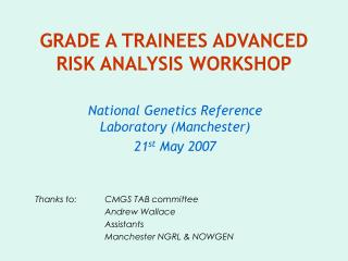 GRADE A TRAINEES ADVANCED RISK ANALYSIS WORKSHOP