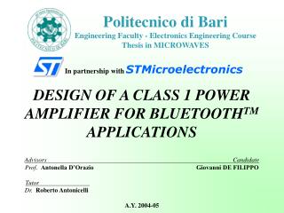 Politecnico di Bari Engineering Faculty - Electronics Engineering Course Thesis in MICROWAVES