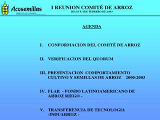 COMPORTAMIENTO DEL CULTIVO Y SEMILLAS DE ARROZ 2000 - 2003