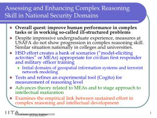 Assessing and Enhancing Complex Reasoning Skill in National Security Domains
