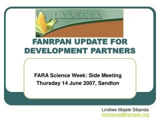 FANRPAN UPDATE FOR DEVELOPMENT PARTNERS