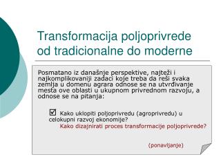 Transformacija poljoprivrede od tradicionalne do moderne