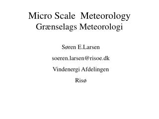 Micro Scale Meteorology Grænselags Meteorologi