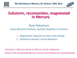 ISSI Workshop on Mercury, 26–30 June, 2006, Bern