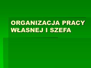 ORGANIZACJA PRACY WŁASNEJ I SZEFA