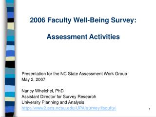 2006 Faculty Well-Being Survey: Assessment Activities