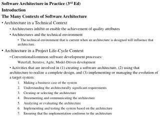 Software Architecture in Practice (3 rd Ed) Introduction