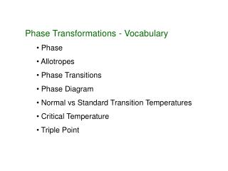 Phase Transformations - Vocabulary Phase Allotropes Phase Transitions Phase Diagram