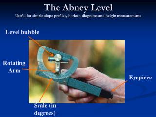 The Abney Level Useful for simple slope profiles, horizon diagrams and height measurements