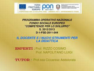 IL DOCENTE E I NUOVI STRUMENTI PER LA DIDATTICA ESPERTI : Prof. RIZZO COSIMO