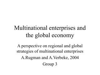 Multinational enterprises and the global economy