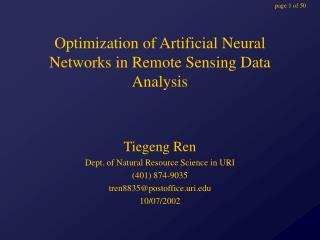 Optimization of Artificial Neural Networks in Remote Sensing Data Analysis