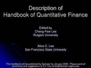 Description of Handbook of Quantitative Finance