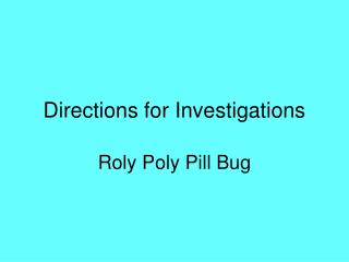 Directions for Investigations