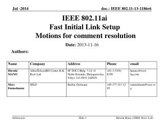 IEEE 802.11ai Fast Initial Link Setup Motions for comment resolution