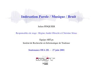 Indexation Parole / Musique / Bruit