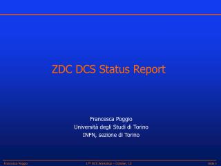 ZDC DCS Status Report